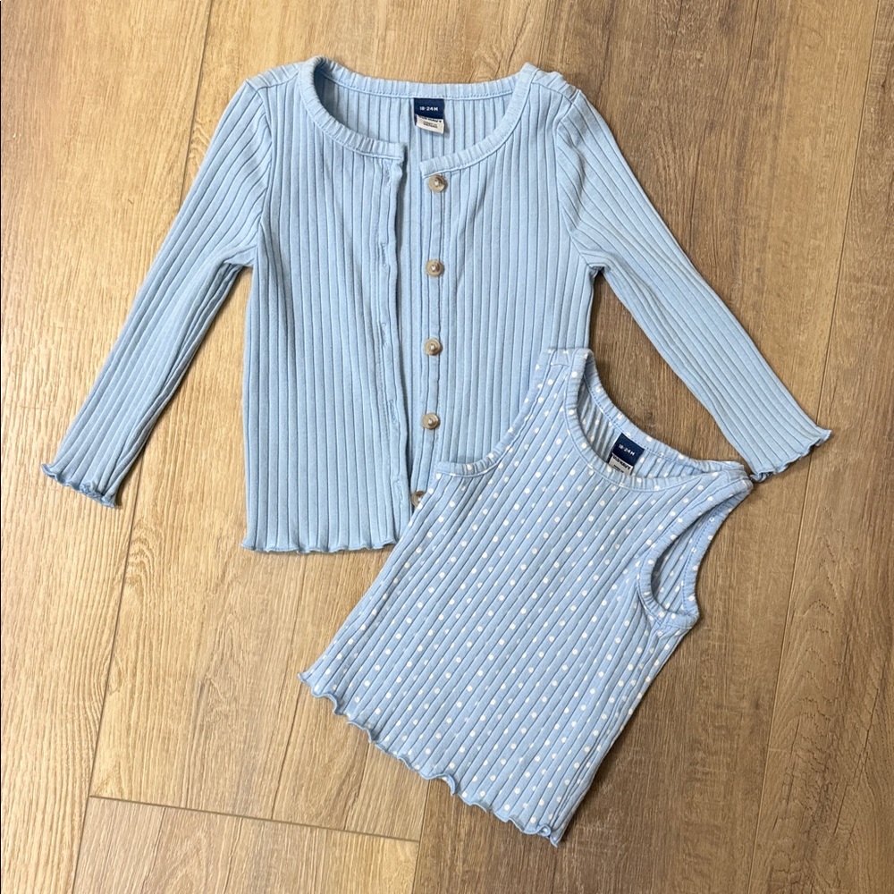 GAP Kids Blue Ribbed Button Down Shirt and Tank Set